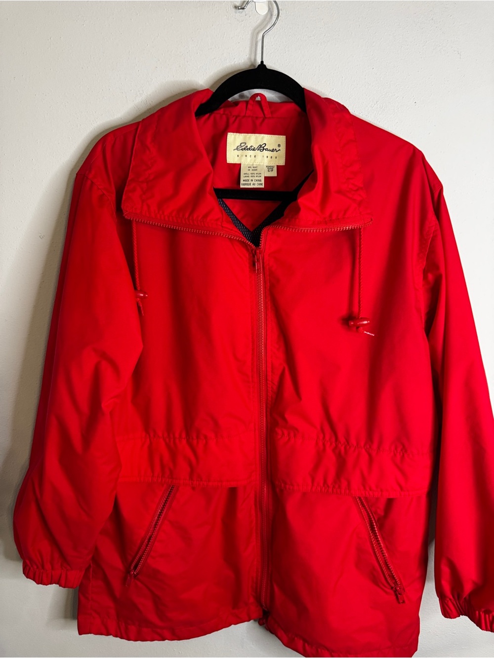 Eddie Bauer Red Hooded Windbreaker Jacket - women’s